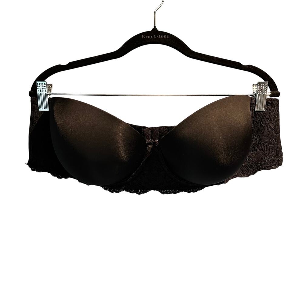 Torrid Curve Bra 44C Black Strapless Adjustable Back Push Up Lace Sexy Event